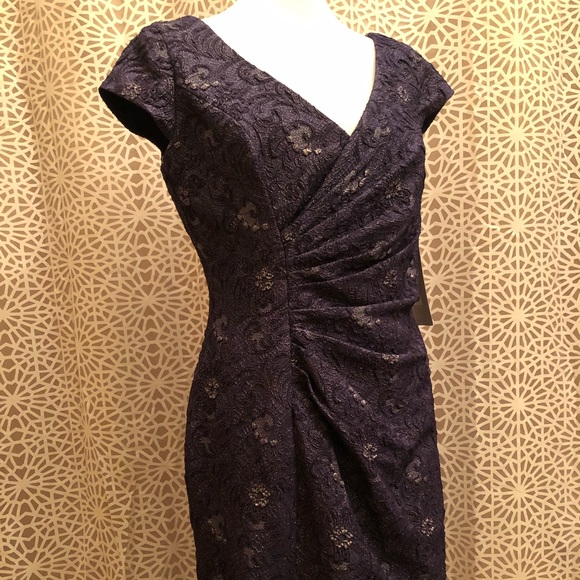 NWT JS Collections Cap Sleeve Brocade Ruched Dress - Picture 6 of 10
